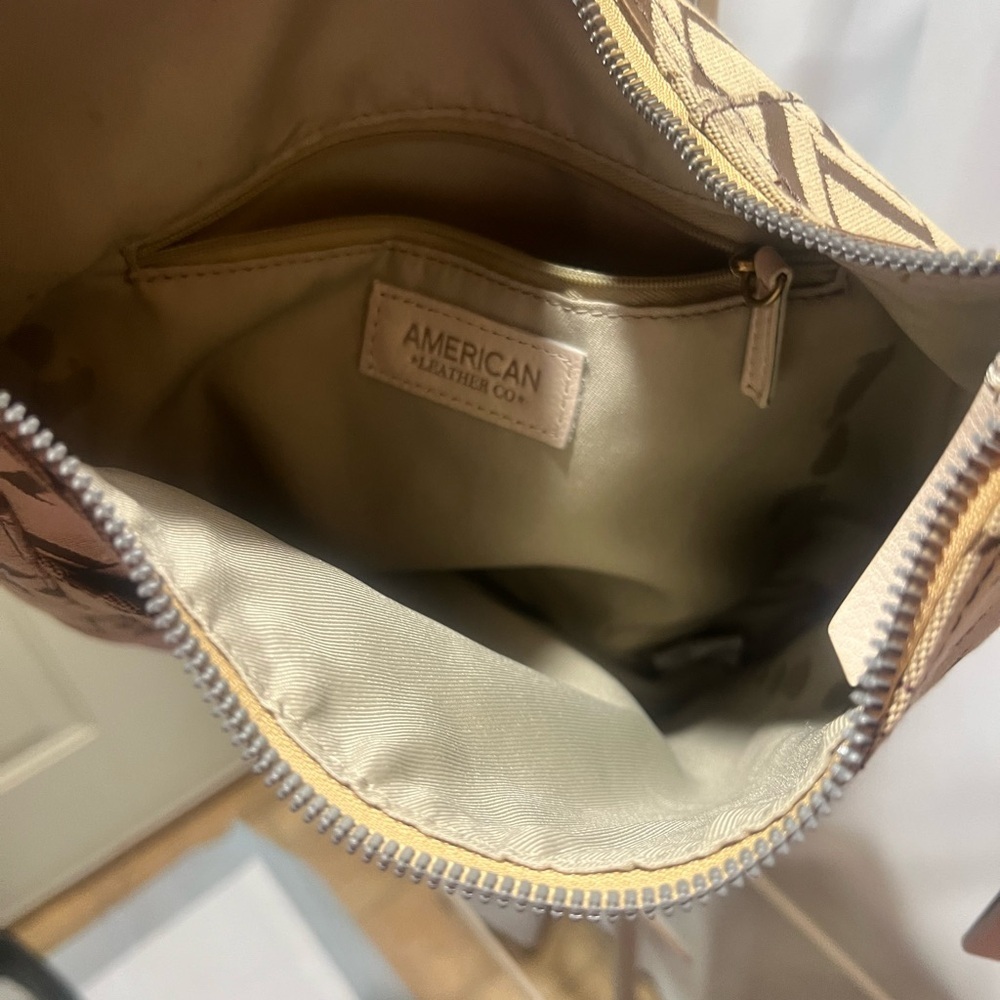 Great American Leather Tan Monogram Shoulder Hobo Bag Y2K - Picture 7 of 13